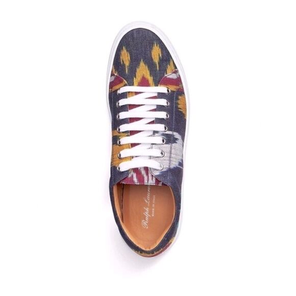 Ralph Lauren Spring 2022 Collection Blue Multi Ikat Print Simra Low Top Sneaker - Picture 13 of 16